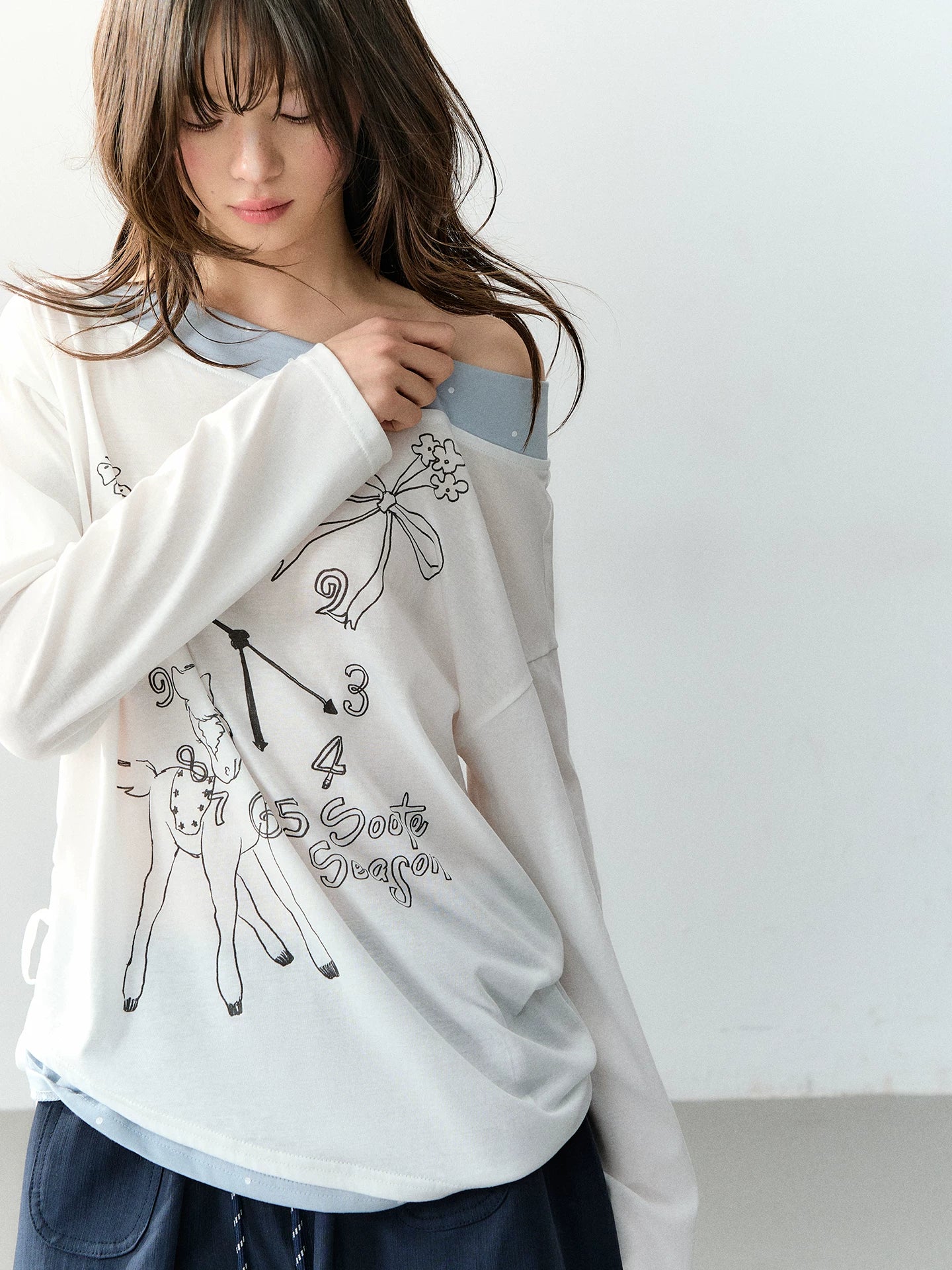 White Clock-Print Polka Dot Tee