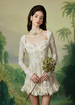 Laura Lace Waist-Cinched Long Sleeve Dress