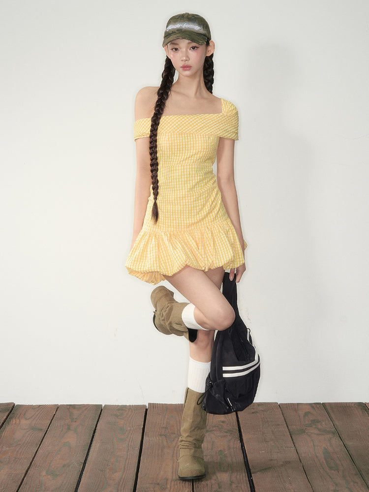 Yellow Plaid Smocked Dress