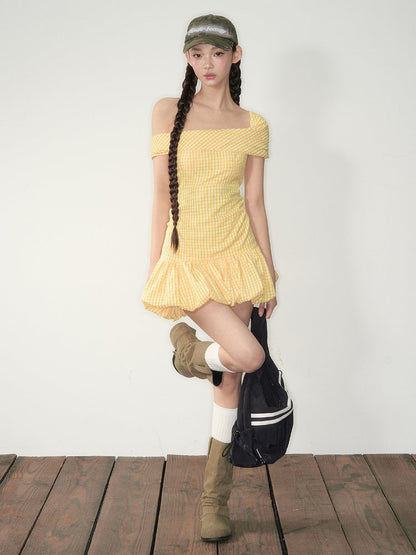 Yellow Plaid Smocked Dress