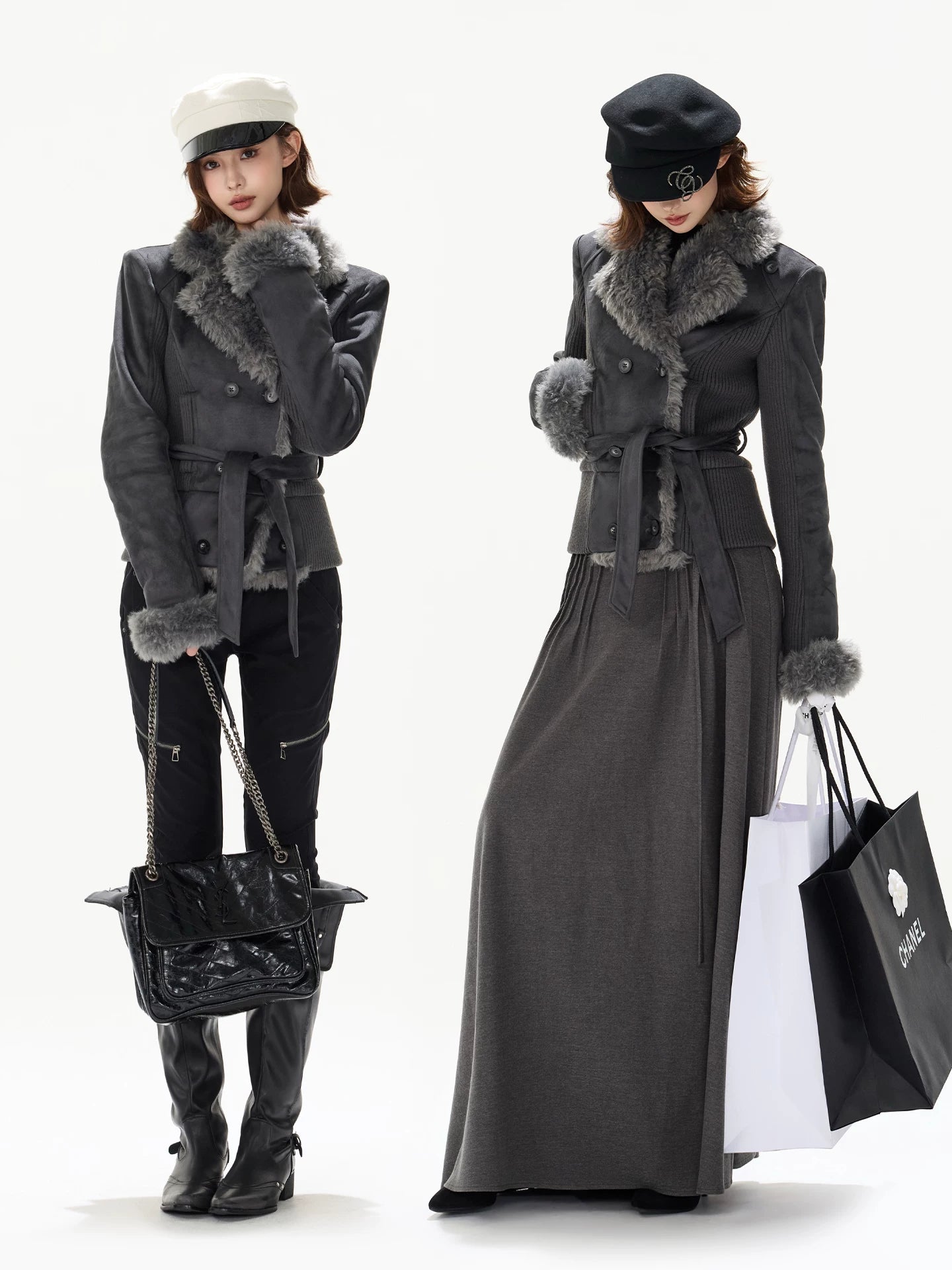 Suede Shearling Belted Jacket