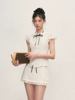White Polka Dot Shirt & Skirt Set