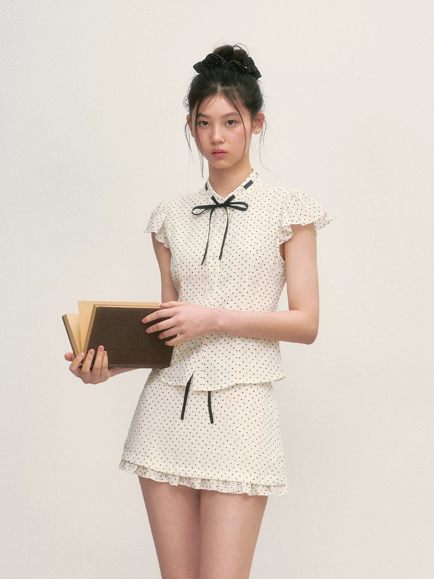 White Polka Dot Shirt &amp; Skirt Set