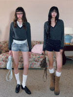 Striped V-Neck Sweatshirt