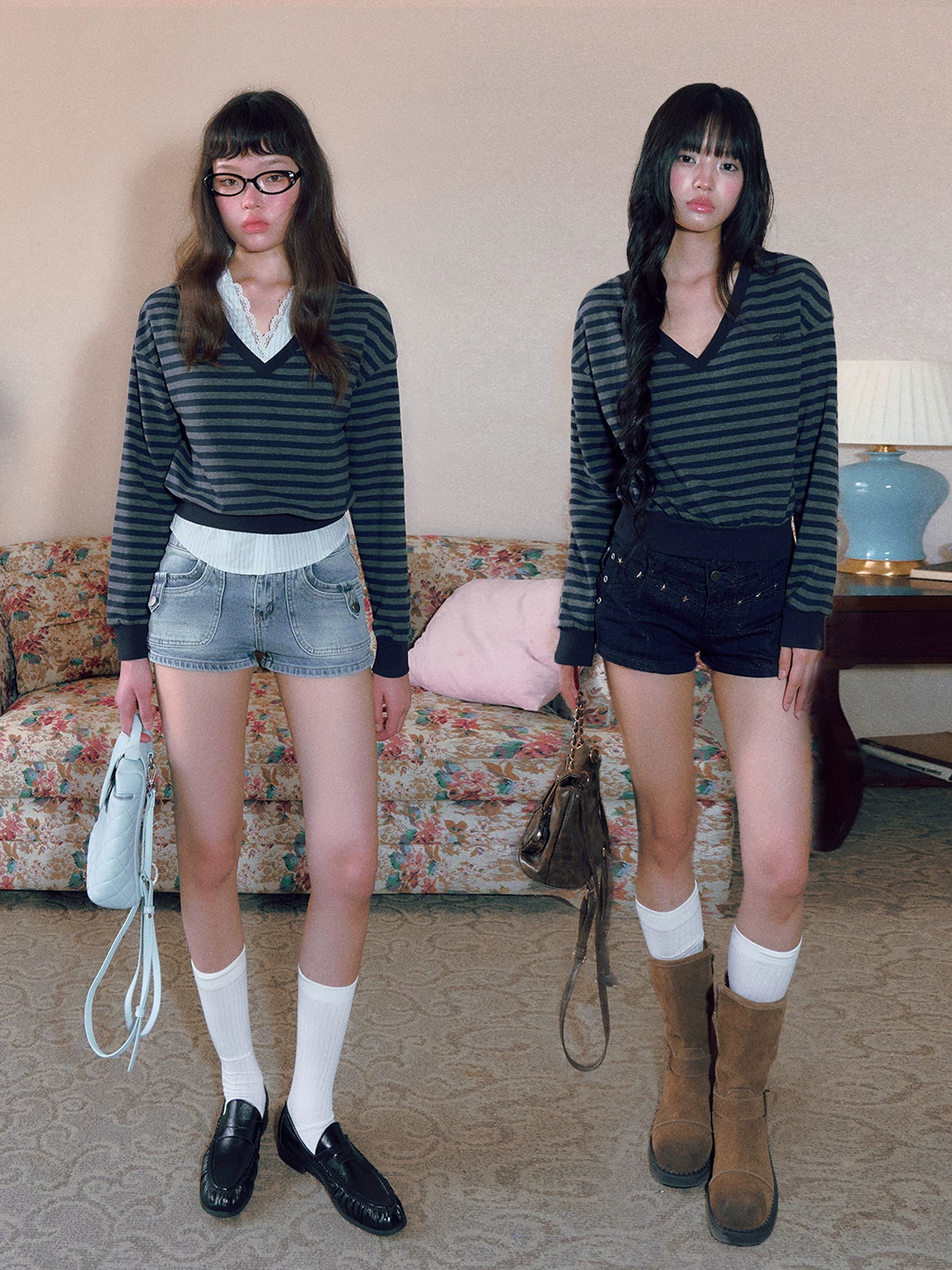 Striped V-Neck Sweatshirt