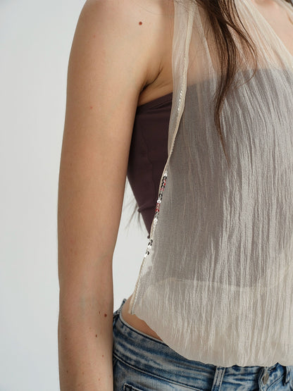 Sequin Mesh Layered Bustier Top