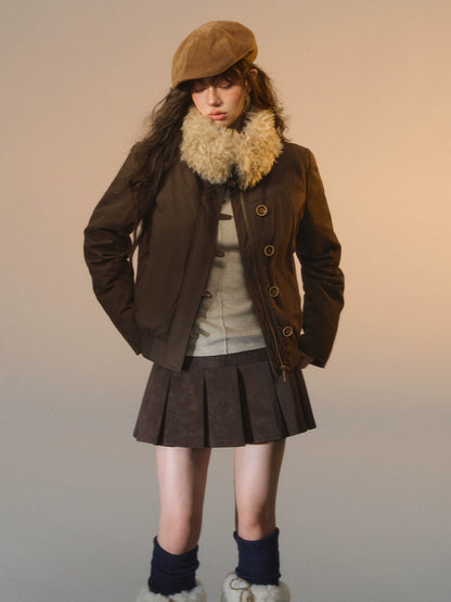Detachable Fur Collar Fitted Down Jacket