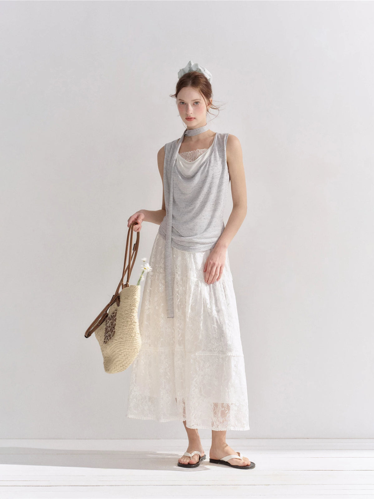 Lace Draped Scarf Tank Top