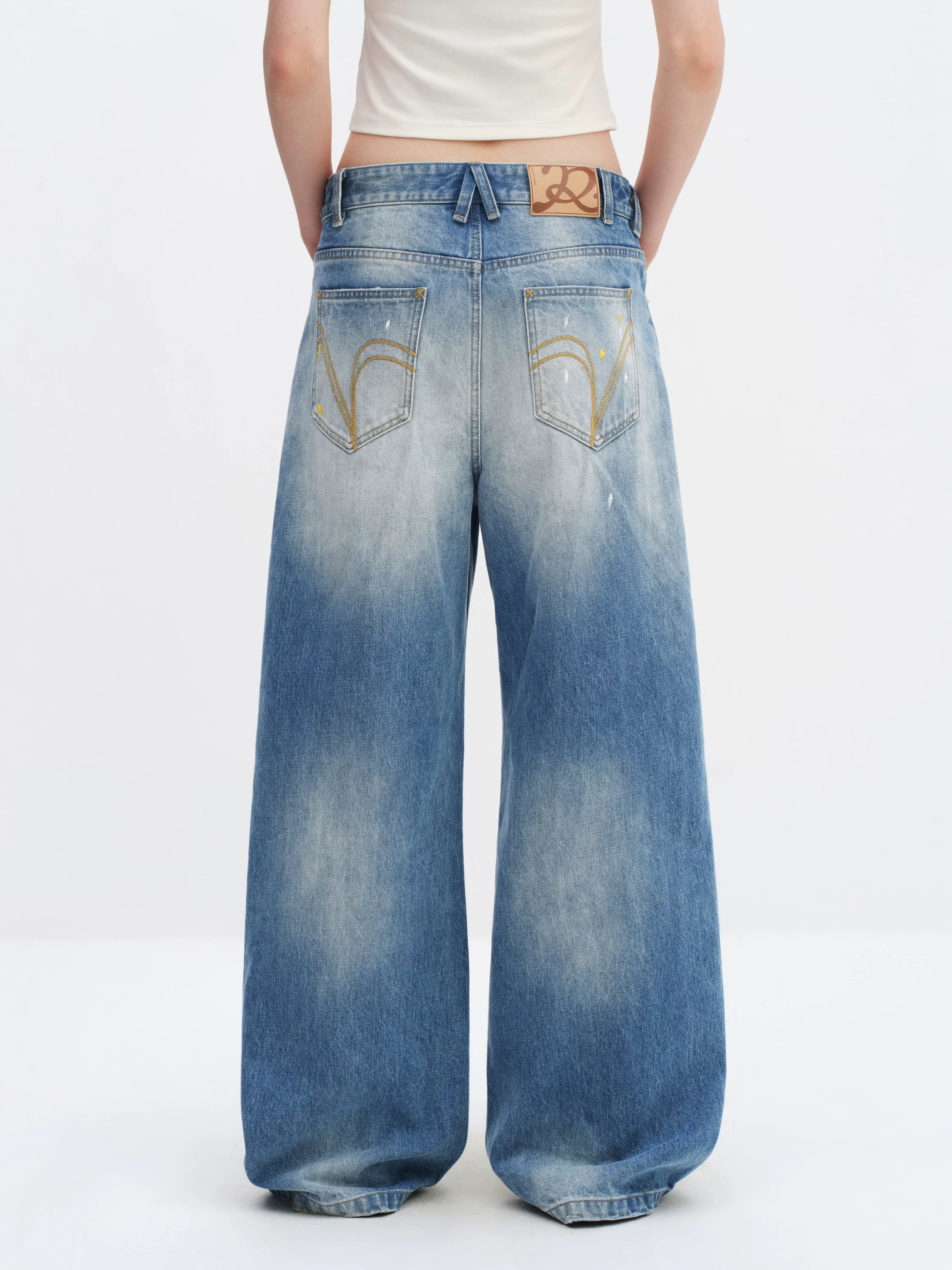 Vintage Washed Flared Low-Rise Jeans