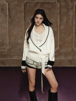 Colorblock Lapel V-Neck Sweater