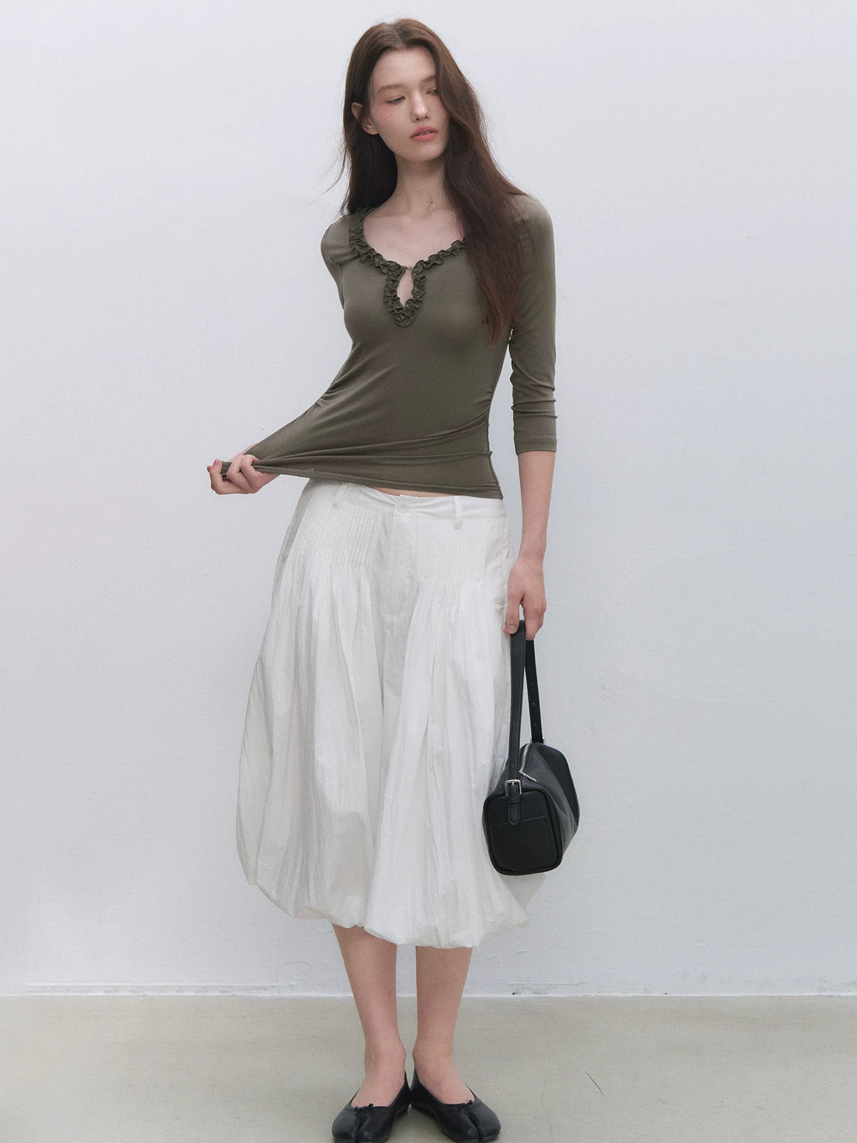 Lyocell Ruffle V-Neck Top