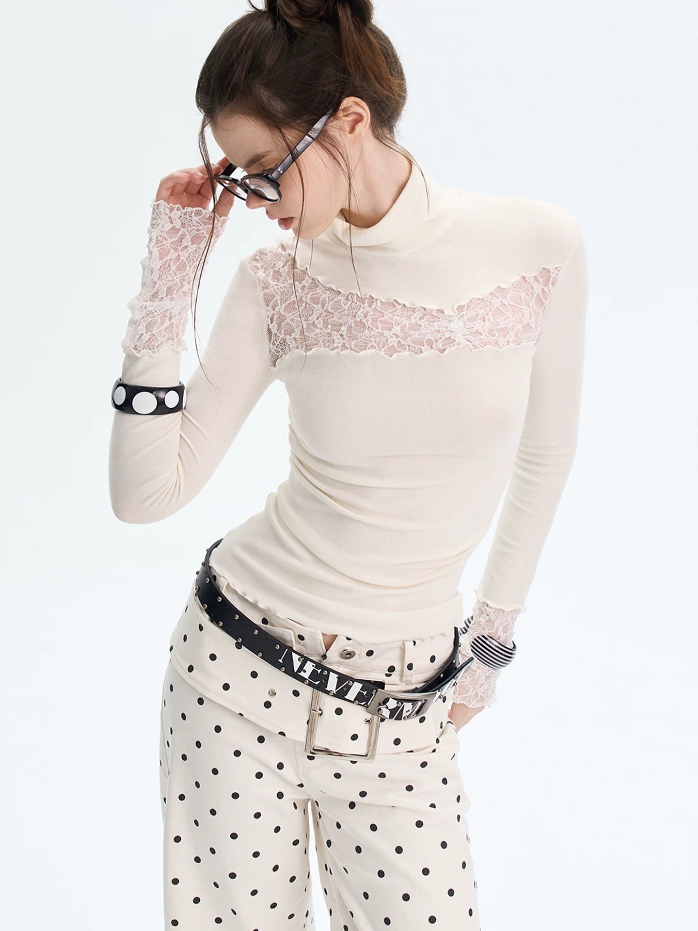 Lace Panel Turtleneck Top