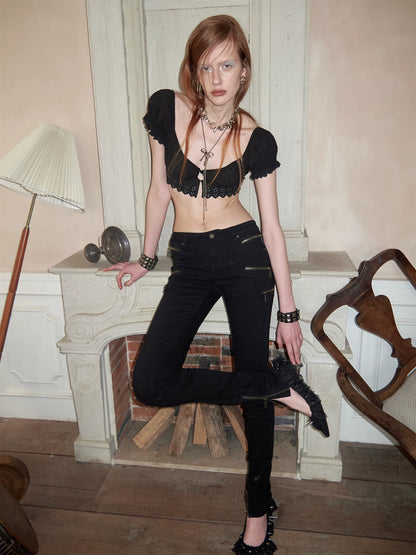 Zipper Low-Rise Skinny Jeans