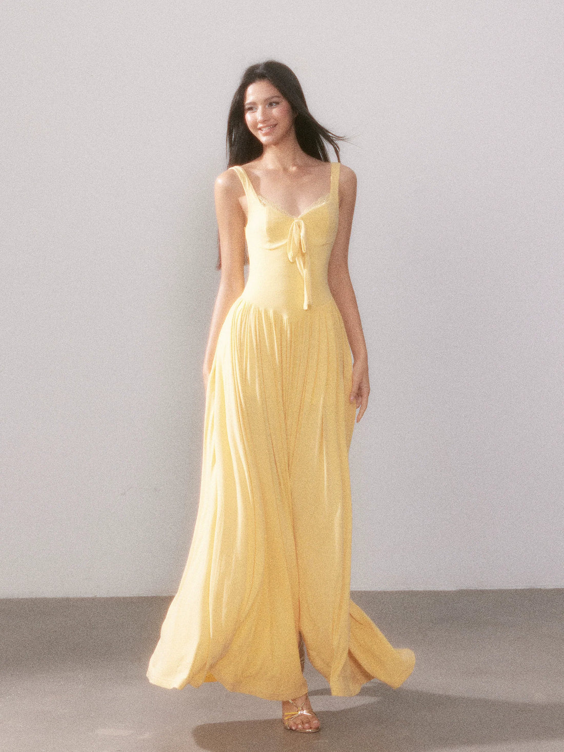 Lace Knit Spaghetti Strap Slit Long Dress
