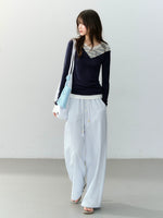 Blue Plaid Lyocell Blend Pants