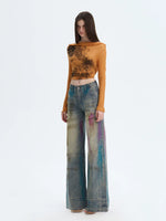 Hand-Painted Straight Denim Pants
