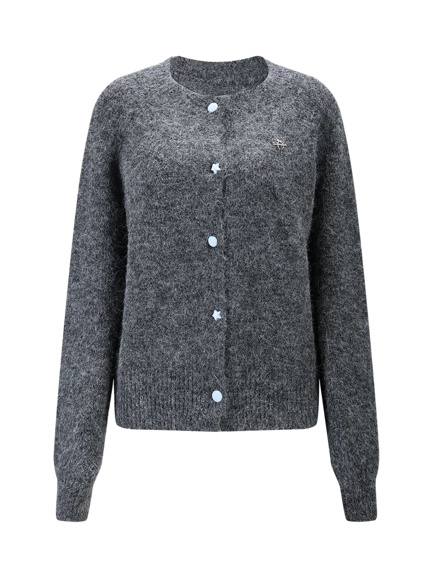 Gray Knit Crewneck Cardigan