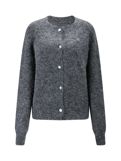 Gray Knit Crewneck Cardigan