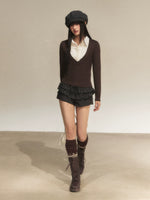 Contrast Polka Faux Layer Knit Top