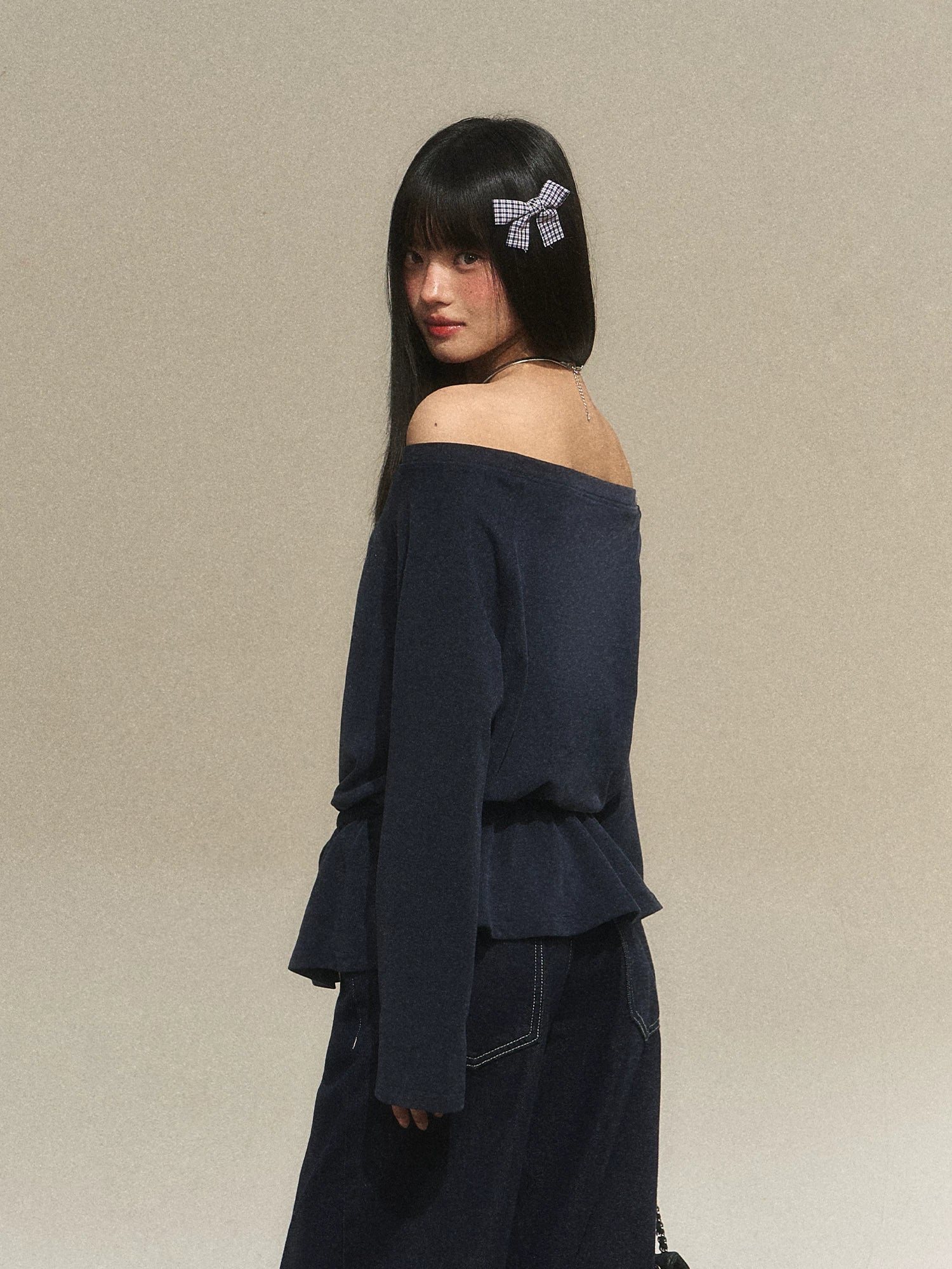 Off-Shoulder Rhinestone Letter Tee