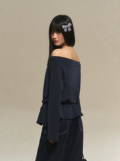 Off-Shoulder Rhinestone Letter Tee