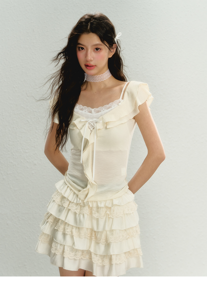 Lace 2-in-1 Knit T-Shirt