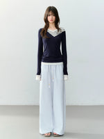 Blue Plaid Lyocell Blend Pants