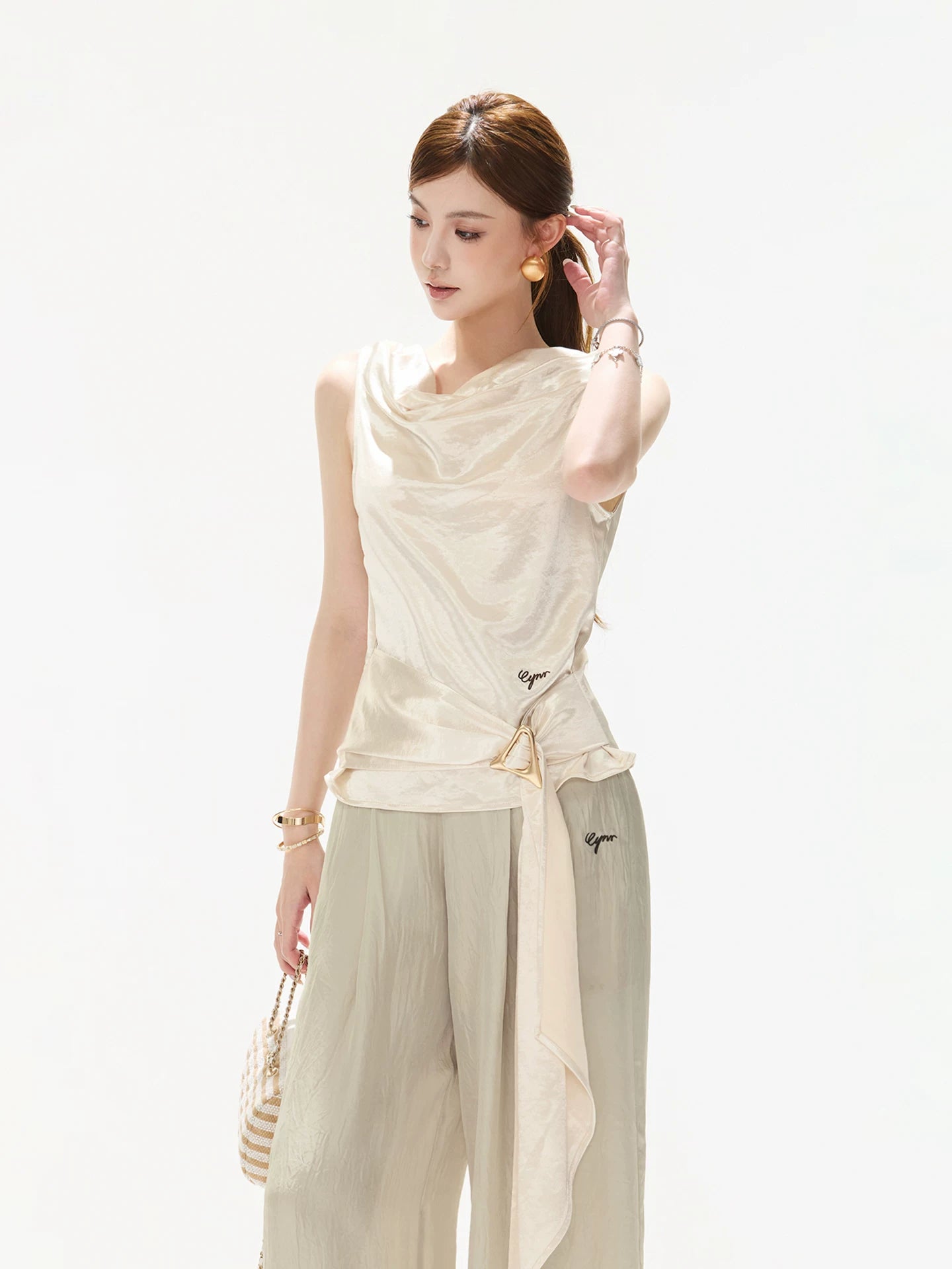Satin Draped Tank Top