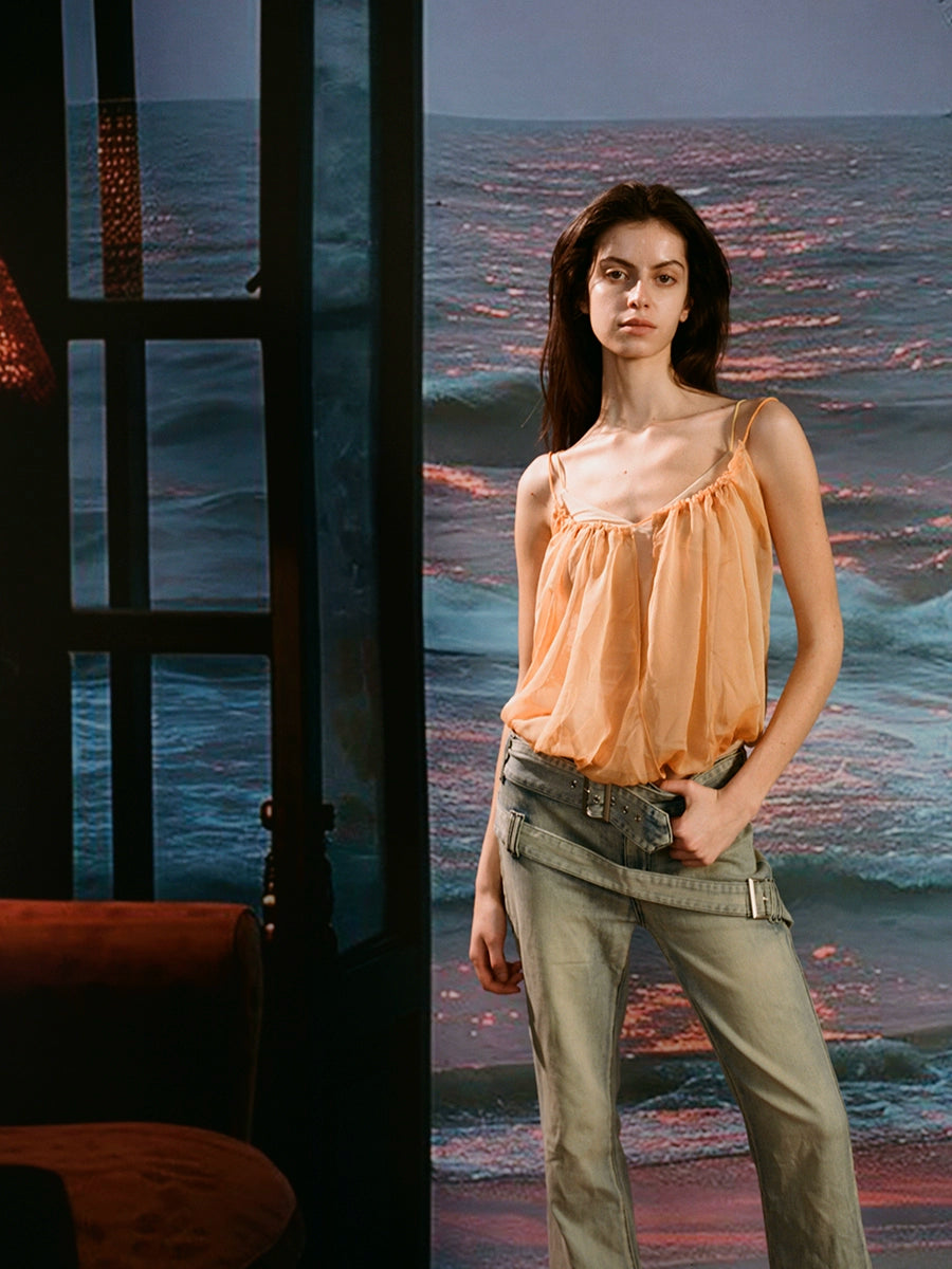 Orange Yellow Sheer Layered Blouse