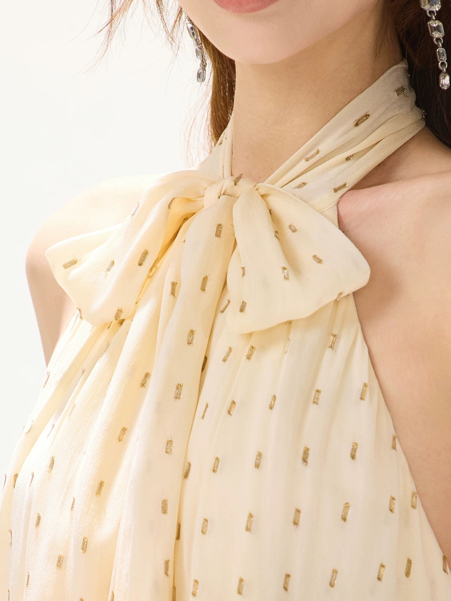 Golden Chiffon Halter Dress
