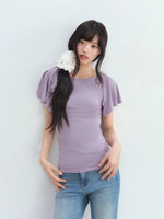 Purple Bow Tie Puff Sleeve Top