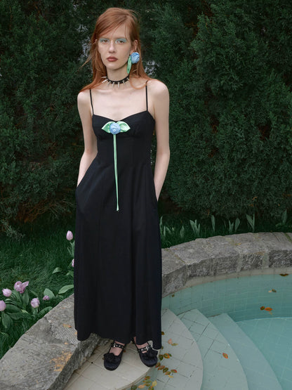 Black Corset A-Line Midi Dress