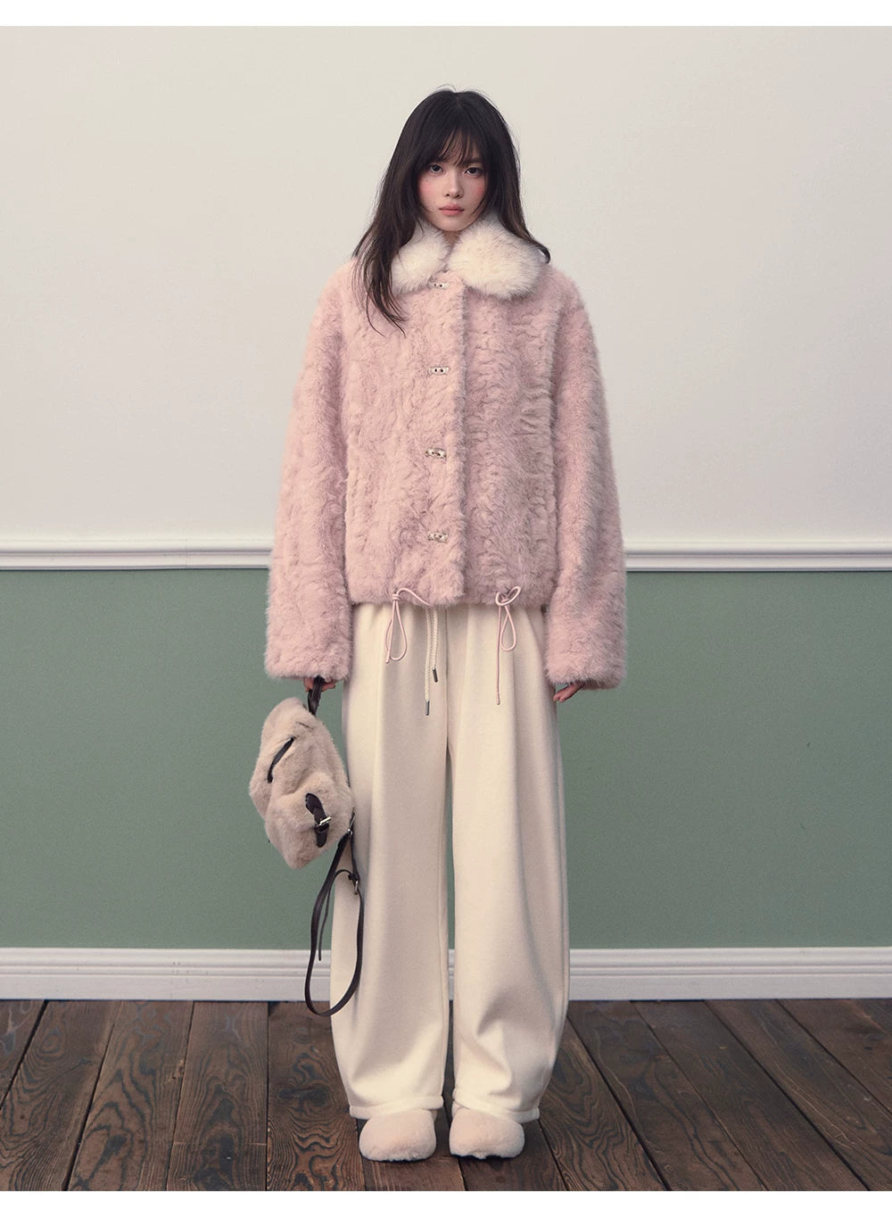 Color-block Faux Fur Coat