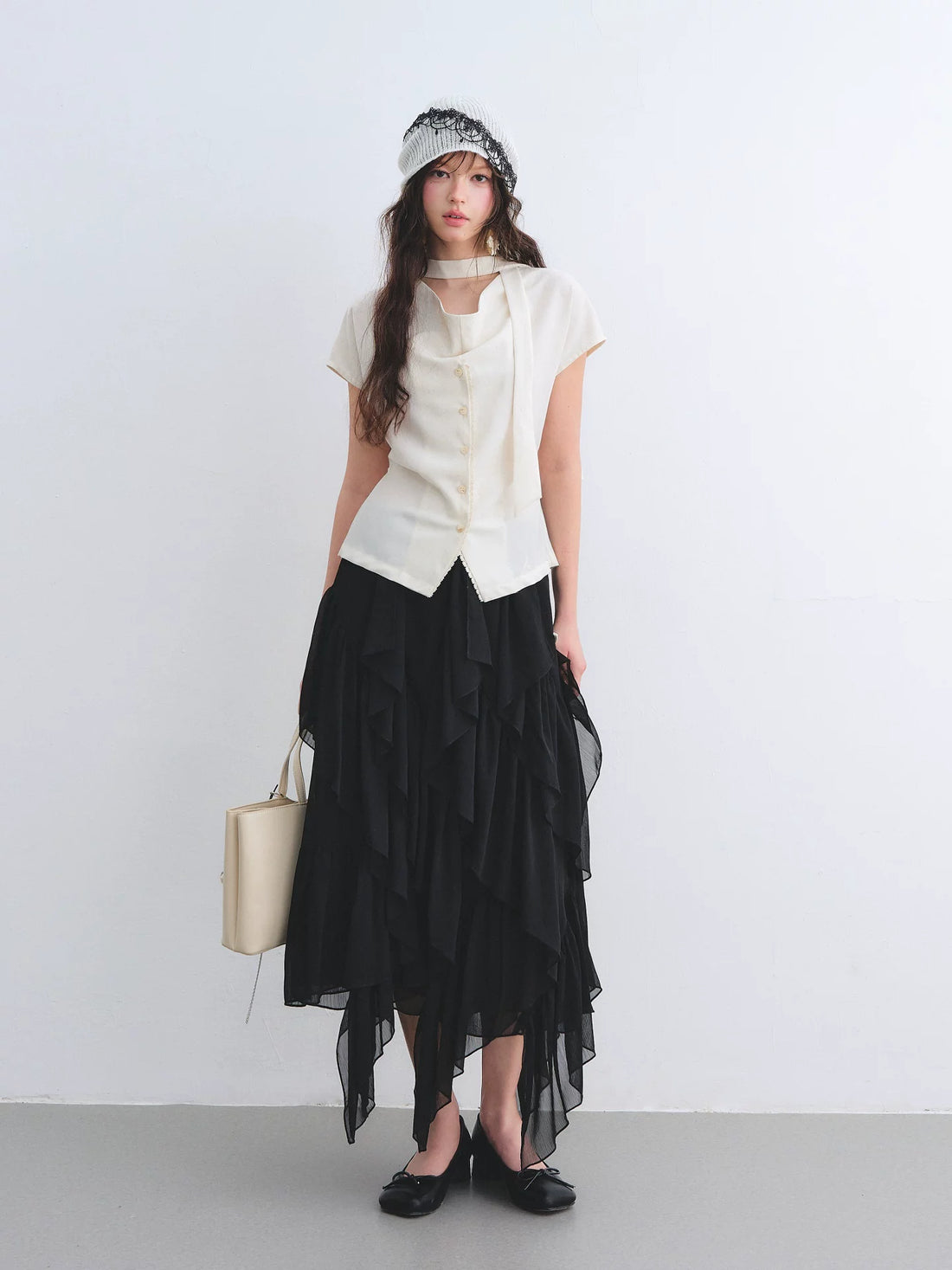 Black Ruffle Chiffon Skirt