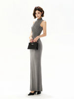 Deep Gray Sleeveless Pleated Knit Dress