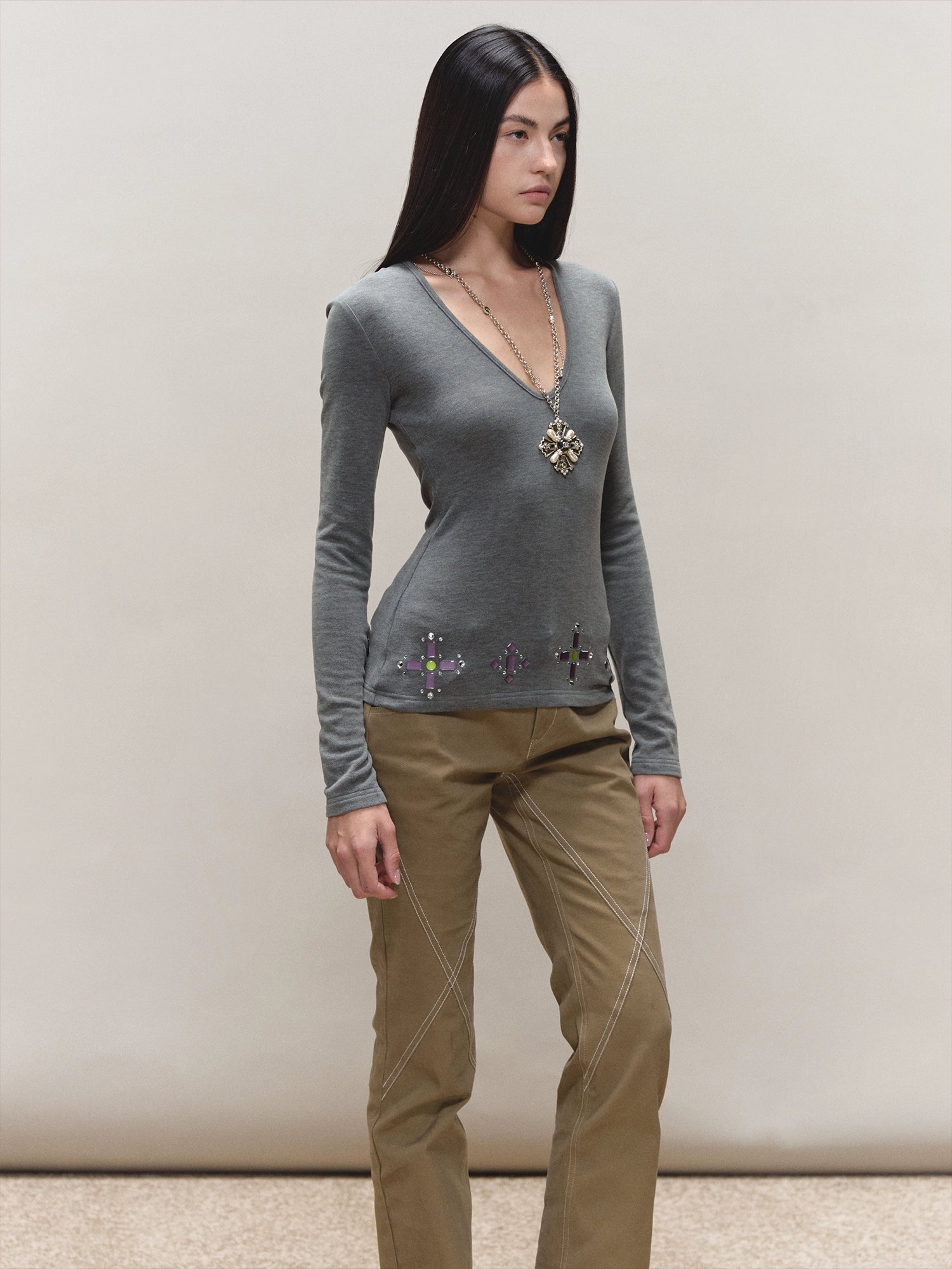 Gem-Detail Two-Piece Knit Set