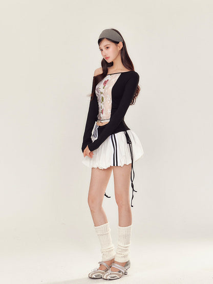 Lace Floral Off-Shoulder T-shirt &amp; Skirt Set