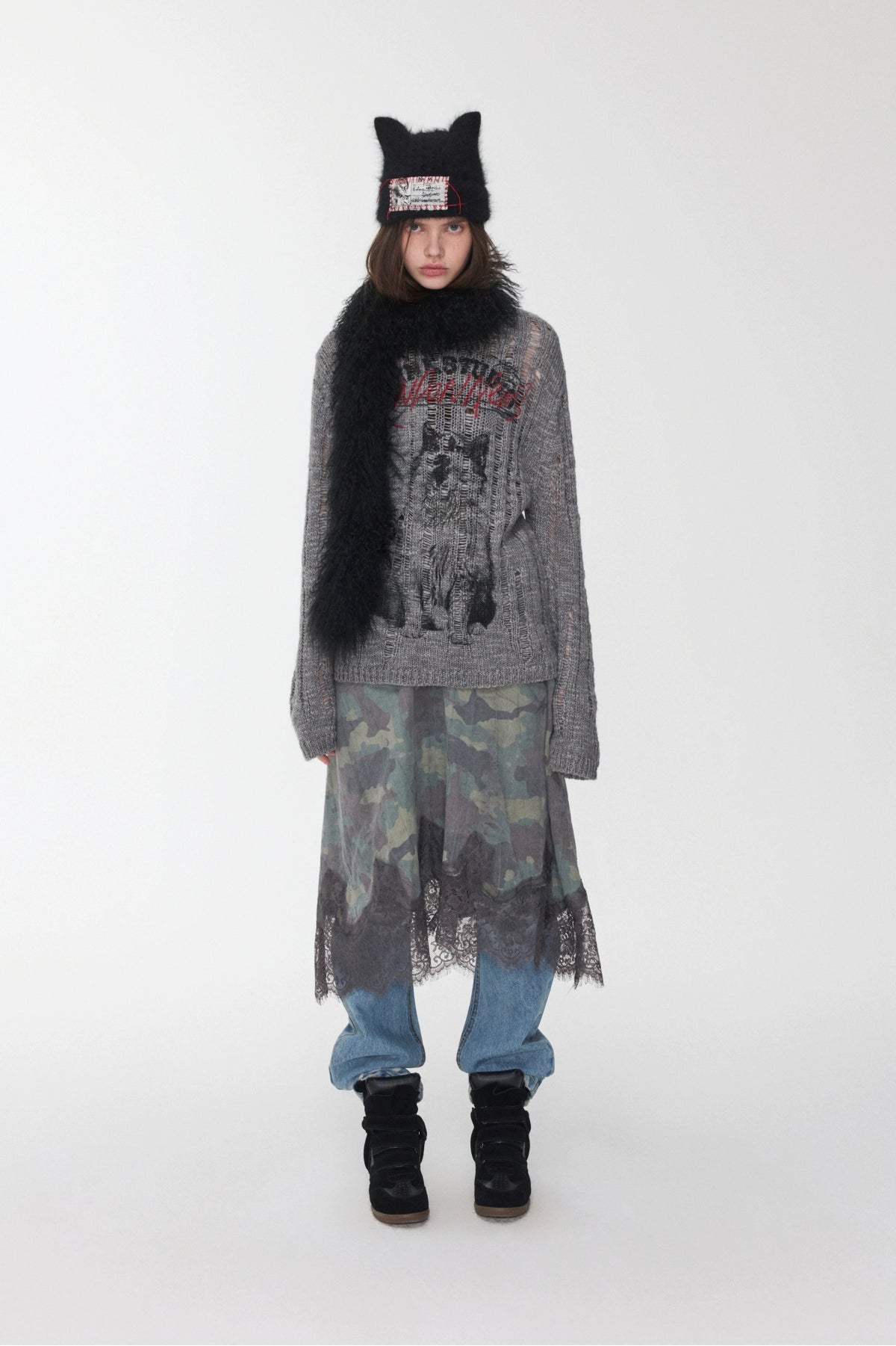 Icelandic Animal Jacquard Cutout Knit Sweater