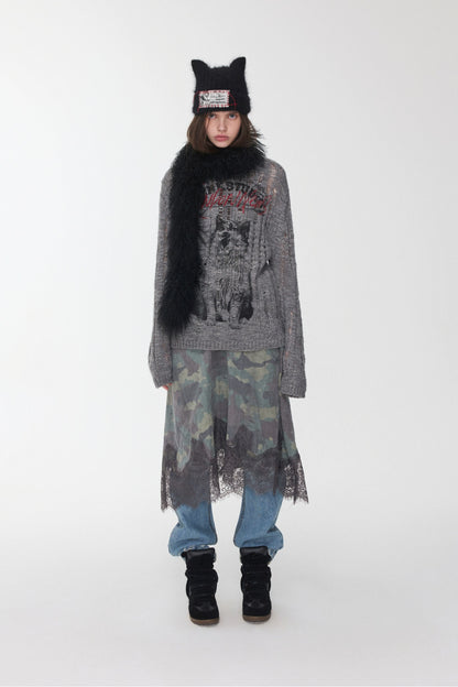 Icelandic Animal Jacquard Cutout Knit Sweater