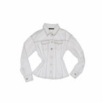 Distressed White Structured Denim Jacket