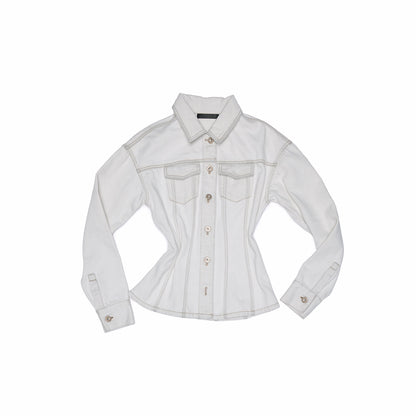 Distressed White Structured Denim Jacket