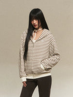 Cat Ear Stripe Zip Hoodie