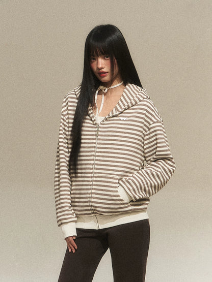 Cat Ear Stripe Zip Hoodie