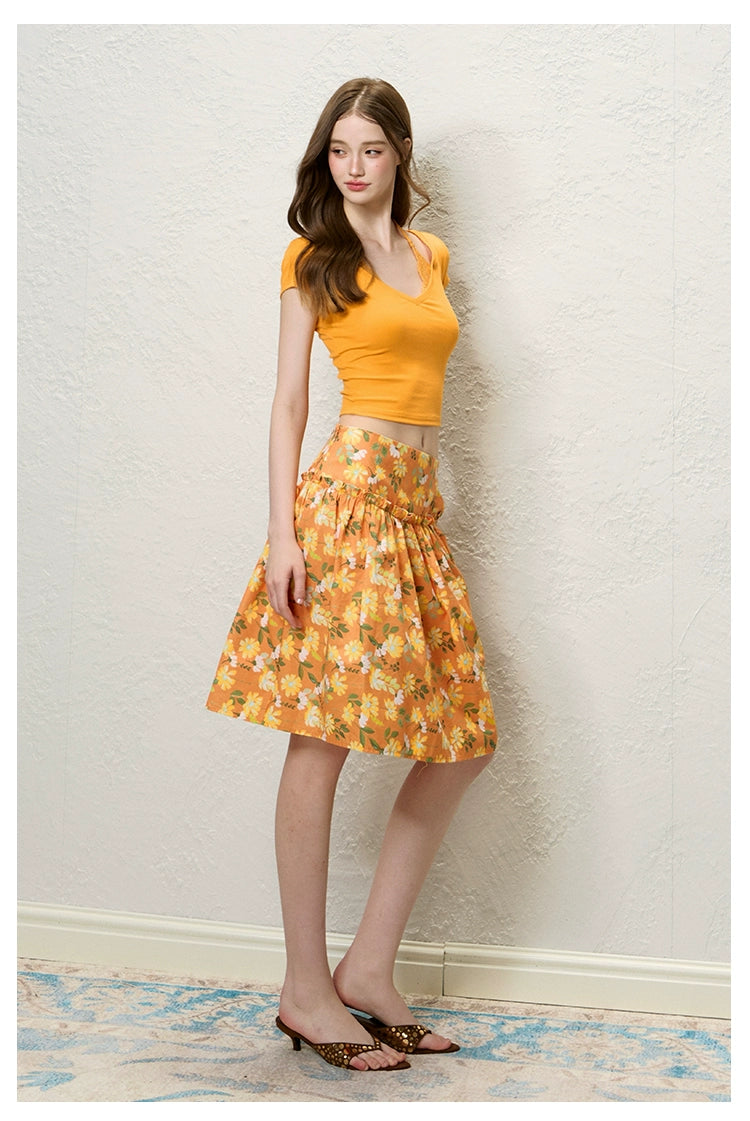 Orange &amp; Blue Halter Layered T-Shirt