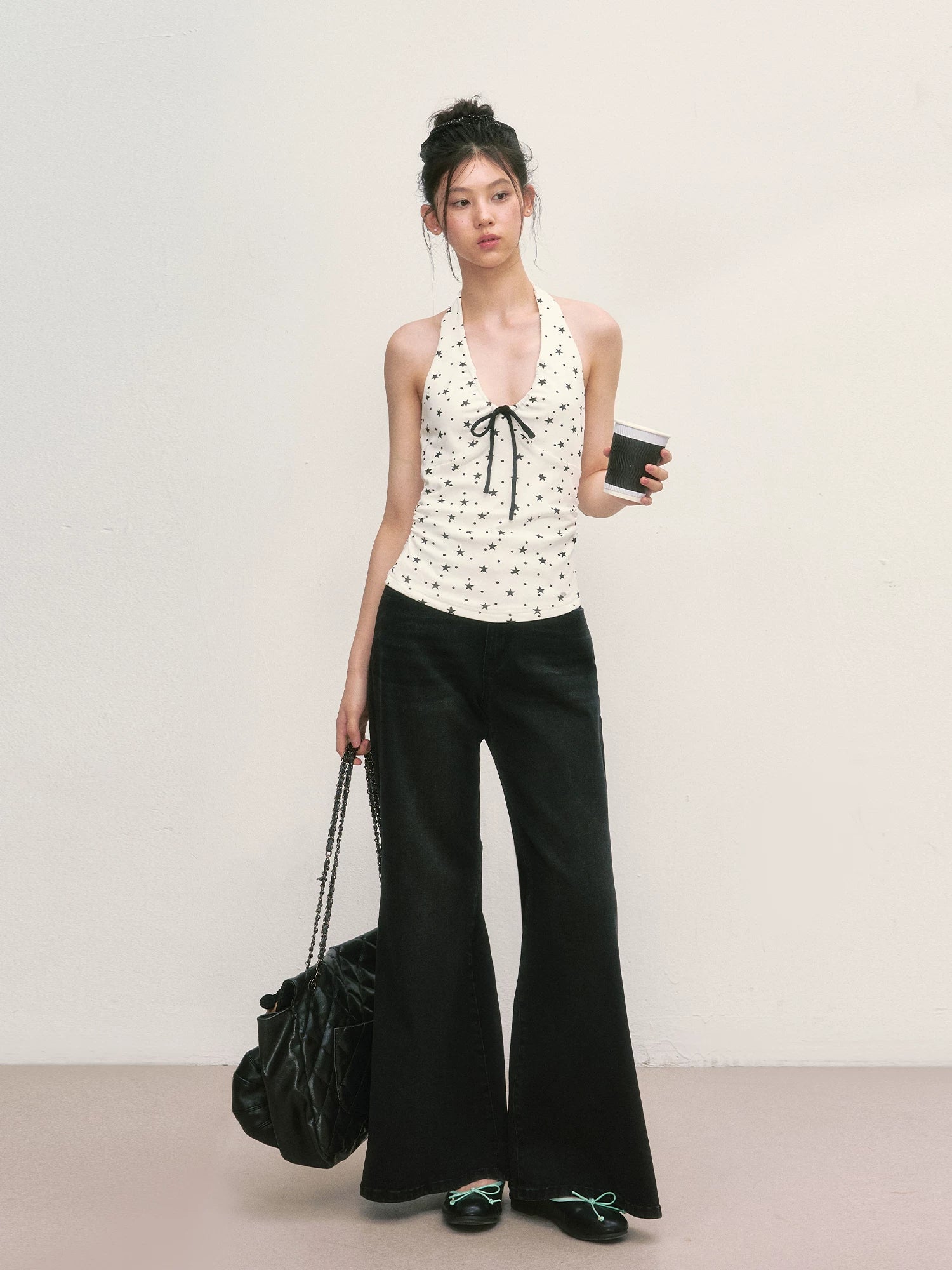 White Star Print Halter Top