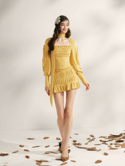 Pleated Ruffle Knit Top &amp; Skirt Set
