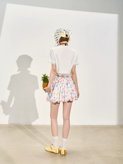 Lace-edged Patchwork Short-sleeve T-shirt