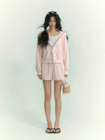 Waffle Hoodie Shorts Vest Set