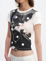 Playful Cat Print Short Sleeve Tee
