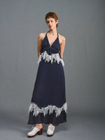 Navy Halter Lace Maxi Dress